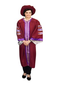 訂製酒紅色畢業袍  香港城市大學博士學位畢業袍  紫色拼香檳金色帶  酒紅色博士帽  Cityu DA602
